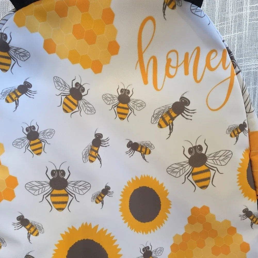 Bee Honeycomb Sunflower Print Kids Backpack With Mesh Pockets And Zipper Accent